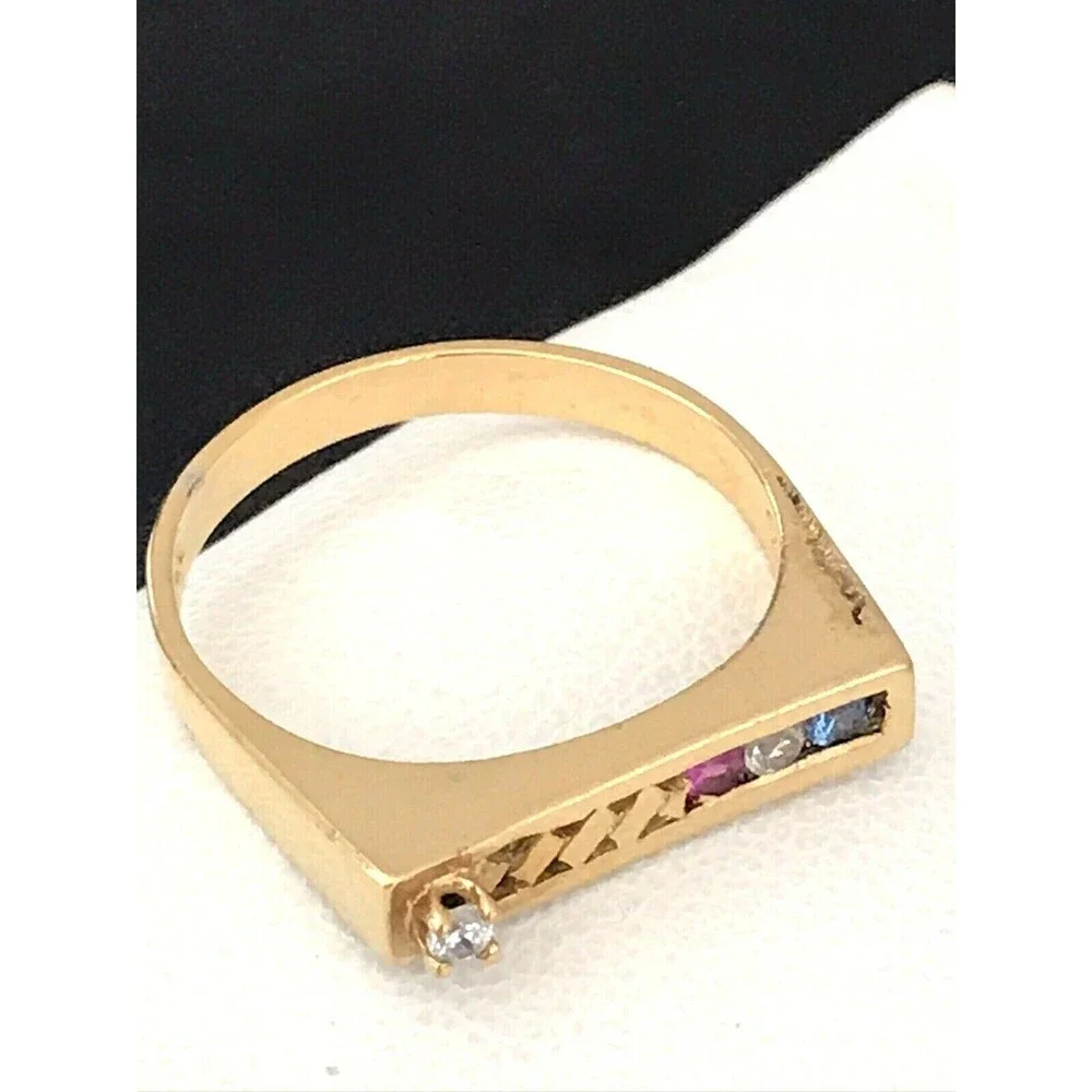 Vintage 1960s Multi Color Rhinestone Ring Gold Tone Size 6.5 Mid Century - 5T